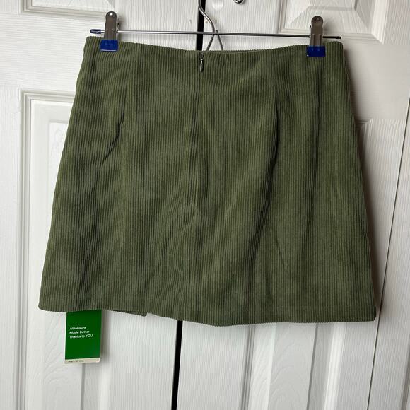 Halara High Waisted Back Zipper Split Hem 2-in-1 Corduroy Casual Skirt Green S - Picture 7 of 9